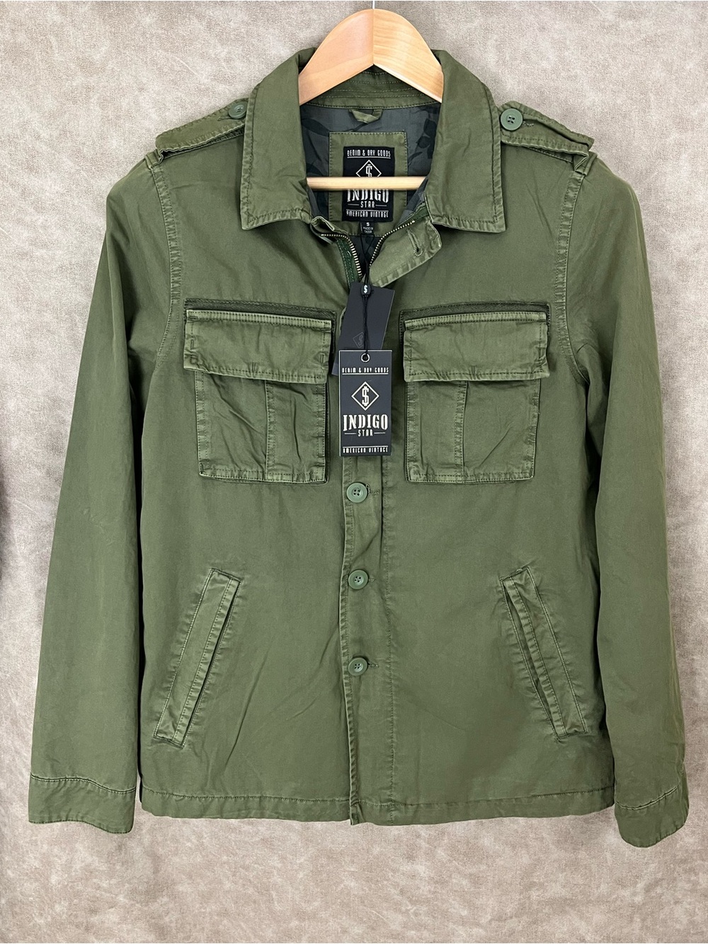 Denim & Dry Goods Indigo Star Green Olive Military Field Jacket Size Small